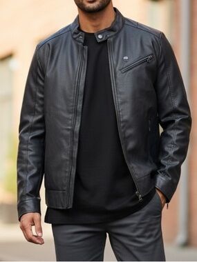 BV Clothing Men's Perforated Black Moto Style Leather Jacket